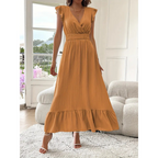 AVALERI - Elegant Shirred V-Neck Summer Maxi Dress