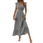 CATALINA – Elegant Shirred V Neck Maxi Dress