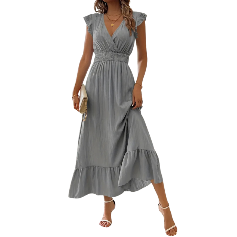 CATALINA – Elegant Shirred V Neck Maxi Dress