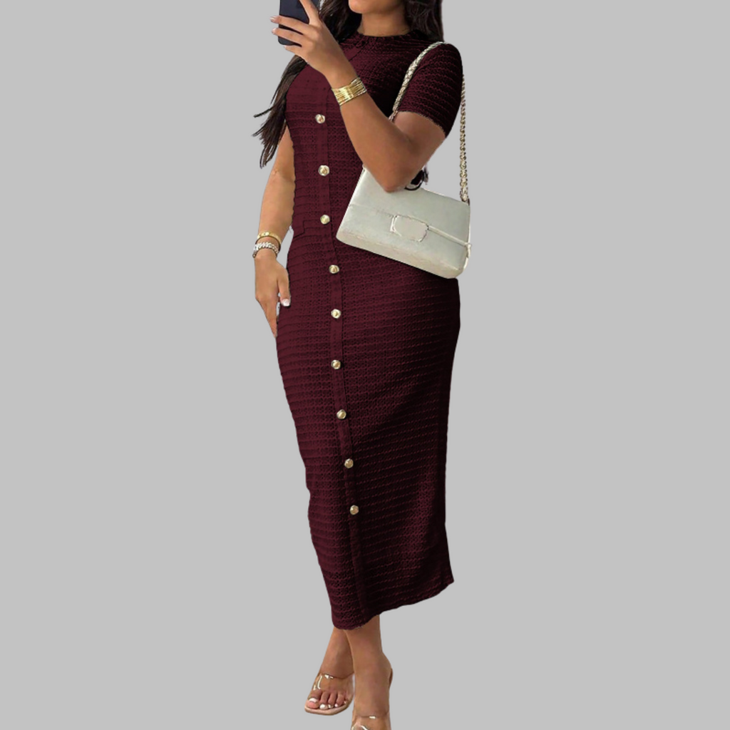 RACHEL - Elegant Round Neck Fake Button Dress