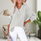BRYLIN - Casual Button V-Neck Long Sleeve Oversized Blouse