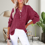 BRYLIN - Casual Button V-Neck Long Sleeve Oversized Blouse