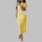 RACHEL - Elegant Round Neck Fake Button Dress