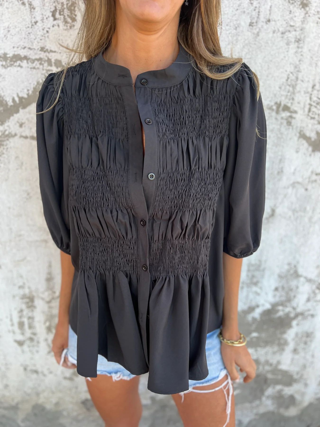 ELIZA - Pleated Button-Up Blouse