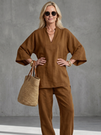 Georgiana | V Neck Tunic Gathered Trouser Set