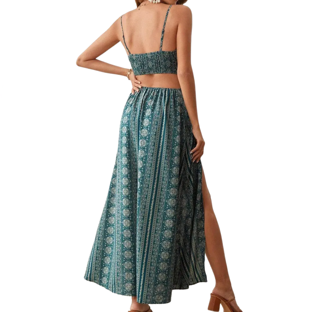 ZARA – Boho Print Backless Slit Dress