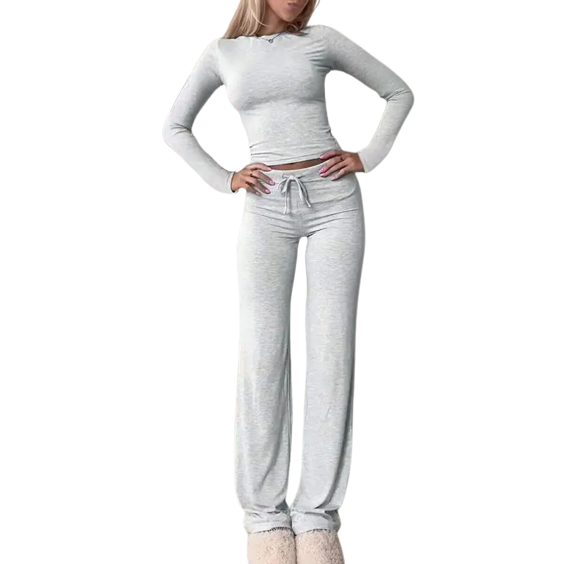 CECILY – Slim Fit Long Sleeve Crop Tee & Pants Matching Set