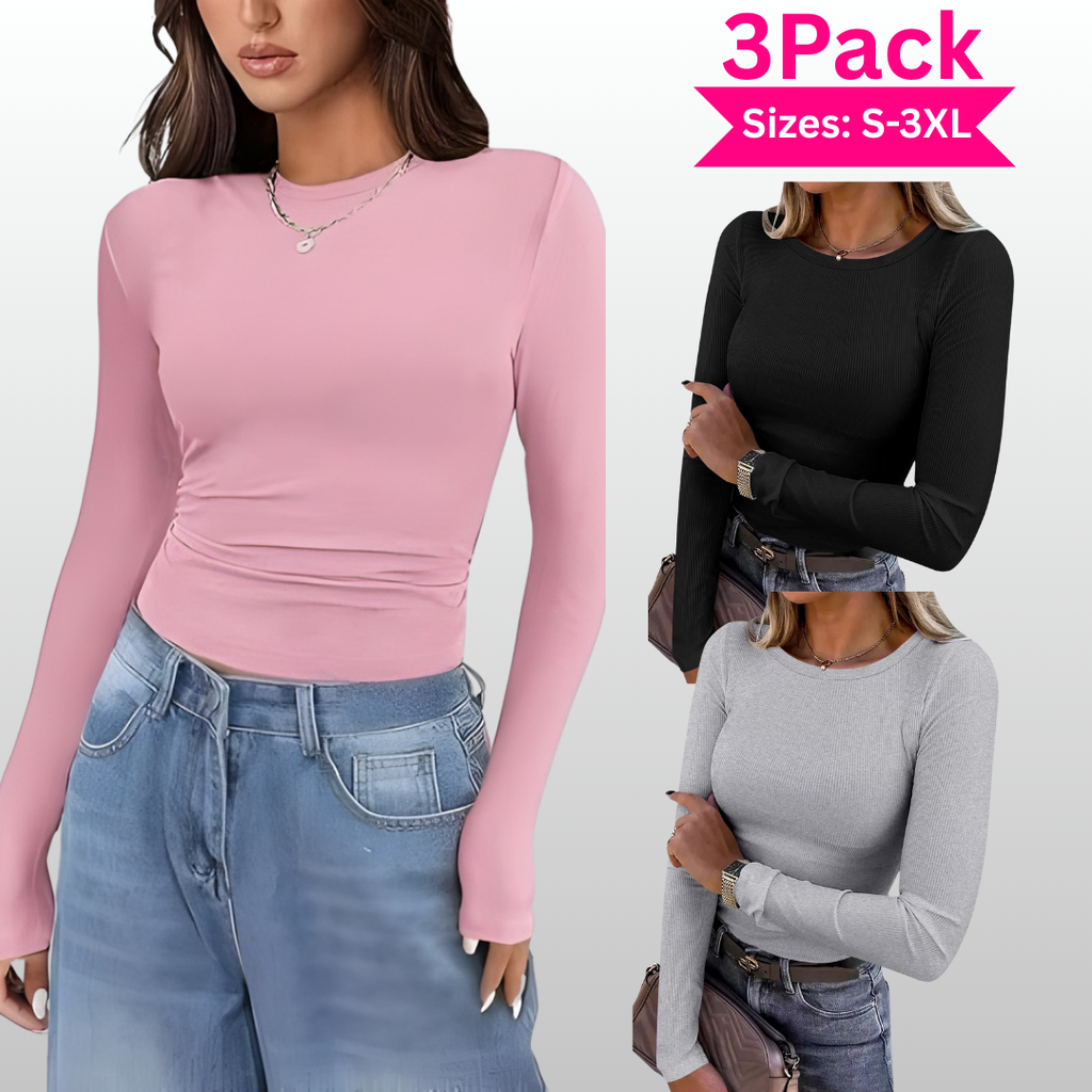 KARIN - Basic Comfortable Ribbed Crewneck Shirt