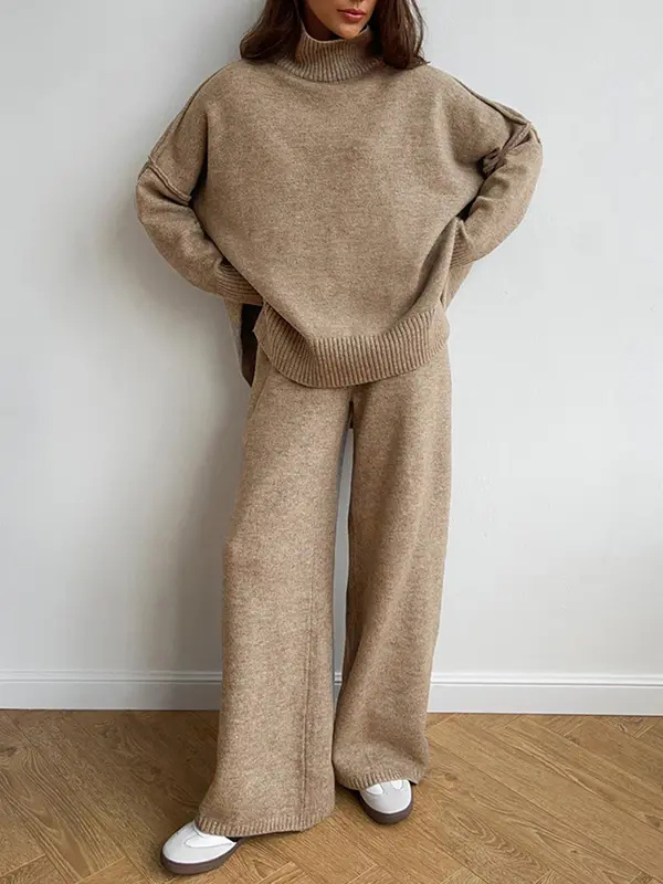 BEATRIX – Turtleneck Sweater & Wide Leg Pants Two-Piece Set