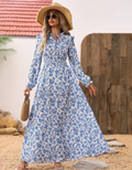 MOREN - Elegant Long Sleeve Floral Print A-Line Dress