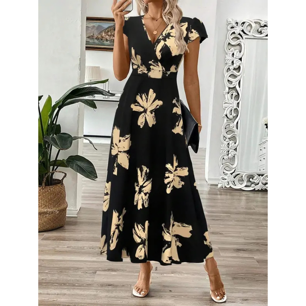 ZOELLA – Elegant Summer Printed Short Sleeve Maxi Dress