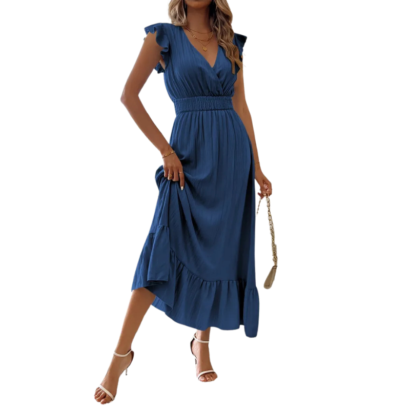 CATALINA – Elegant Shirred V Neck Maxi Dress
