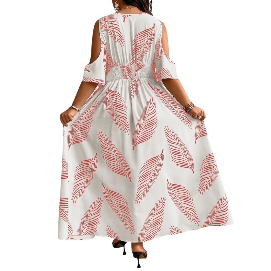 WAVENA – Boho Print Cold Shoulder Dress