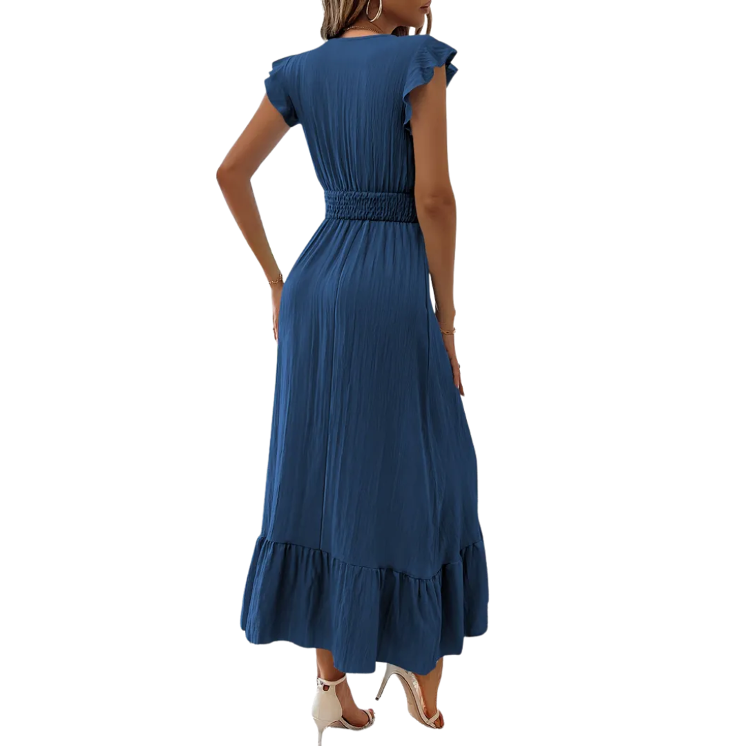 VELARA – Shirred V-Neck Summer Dress