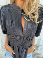 ELIZA - Pleated Button-Up Blouse