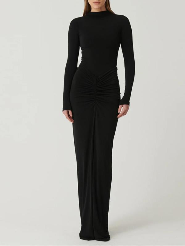 BETTY - Classy Ruched Long Sleeve Mock Bodycon Maxi Dress