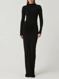 BETTY - Classy Ruched Long Sleeve Mock Bodycon Maxi Dress