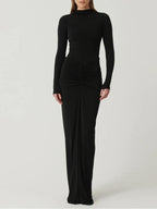 BETTY - Classy Ruched Long Sleeve Mock Bodycon Maxi Dress