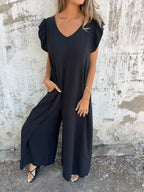 CASSANDRA - Trendy V-Neck Jumpsuit