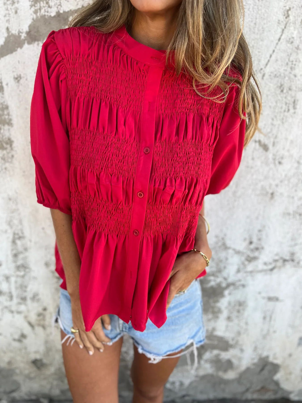 ELIZA - Pleated Button-Up Blouse