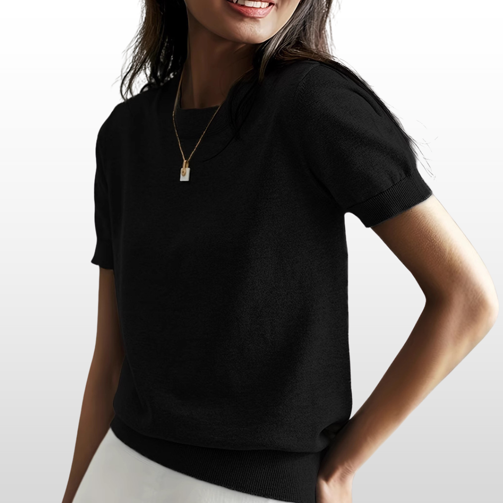 LENY - Relaxed Fit Short Sleeve Round Neck Knit Top