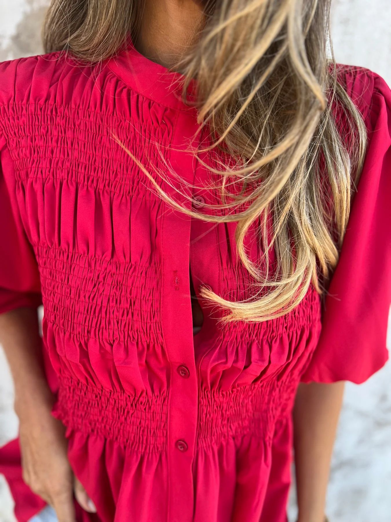 ELIZA - Pleated Button-Up Blouse