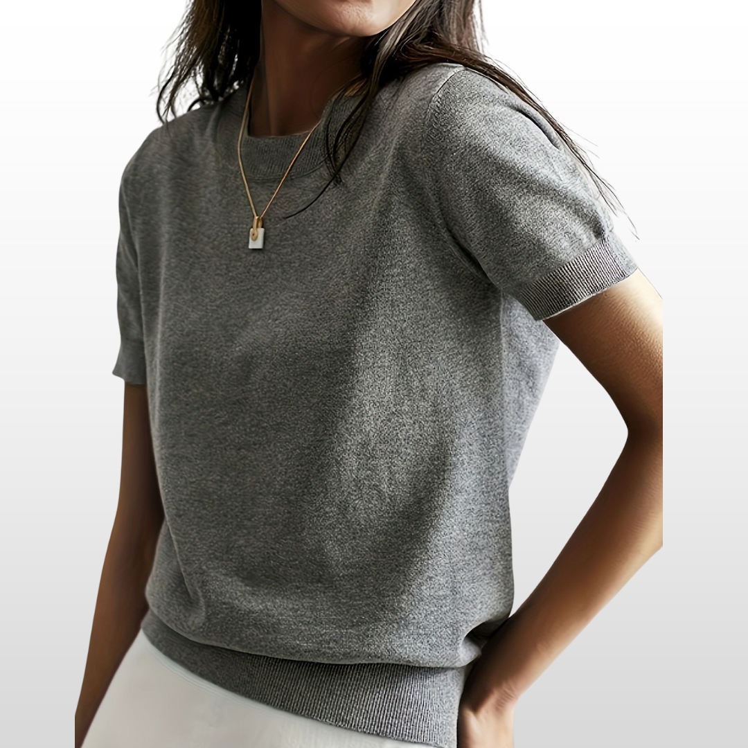 LENY - Relaxed Fit Short Sleeve Round Neck Knit Top