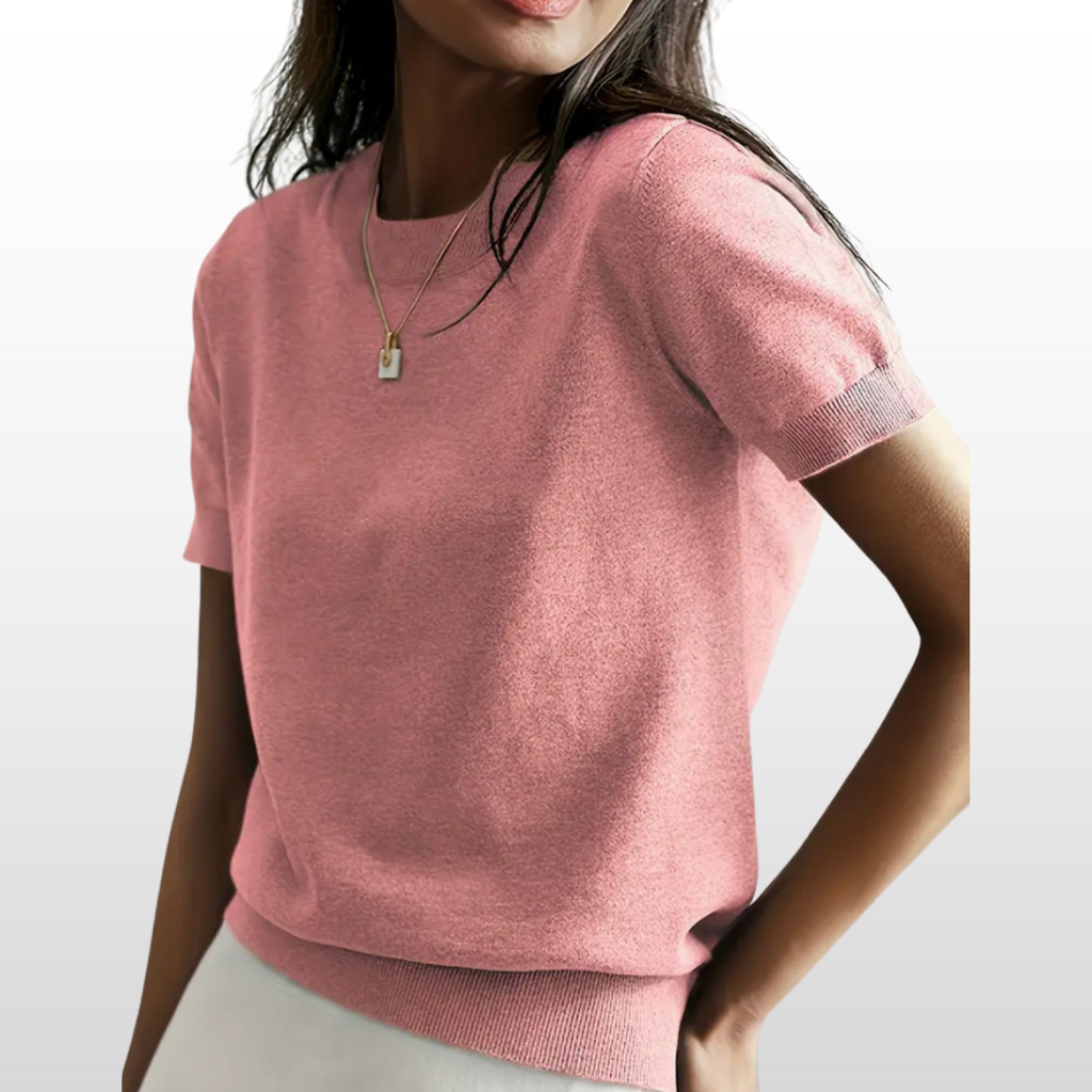 LENY - Relaxed Fit Short Sleeve Round Neck Knit Top