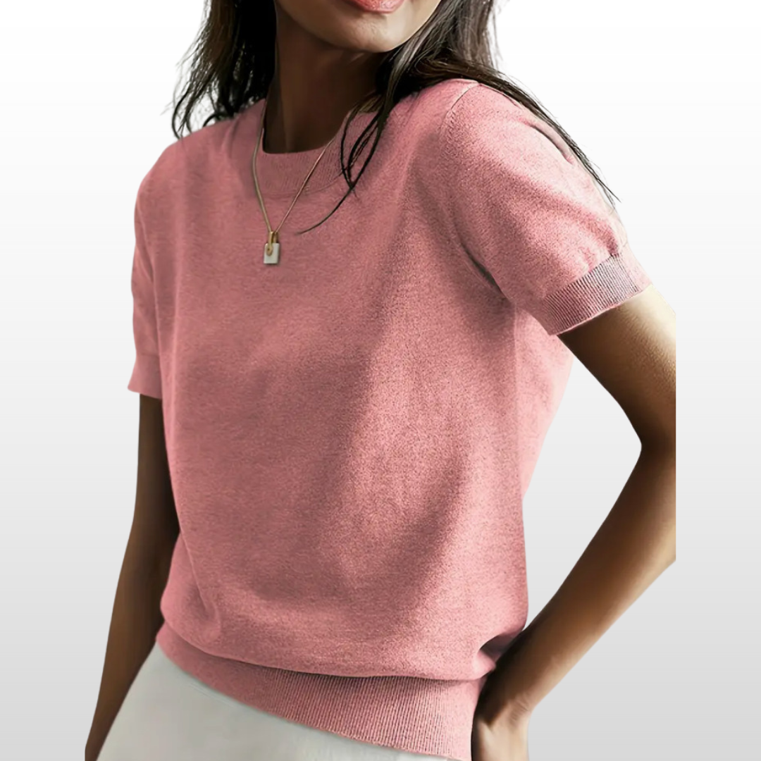LENY - Relaxed Fit Short Sleeve Round Neck Knit Top