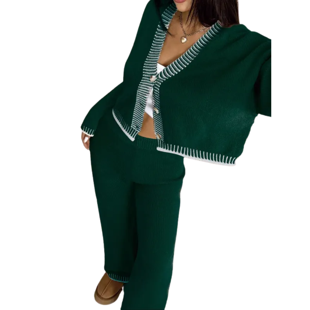 SHAMCEY – Striped Printed Cozy Sweater & Pants Set