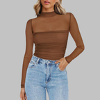 VEGA - Chic Sheer Mesh See-Through Long Sleeve Top