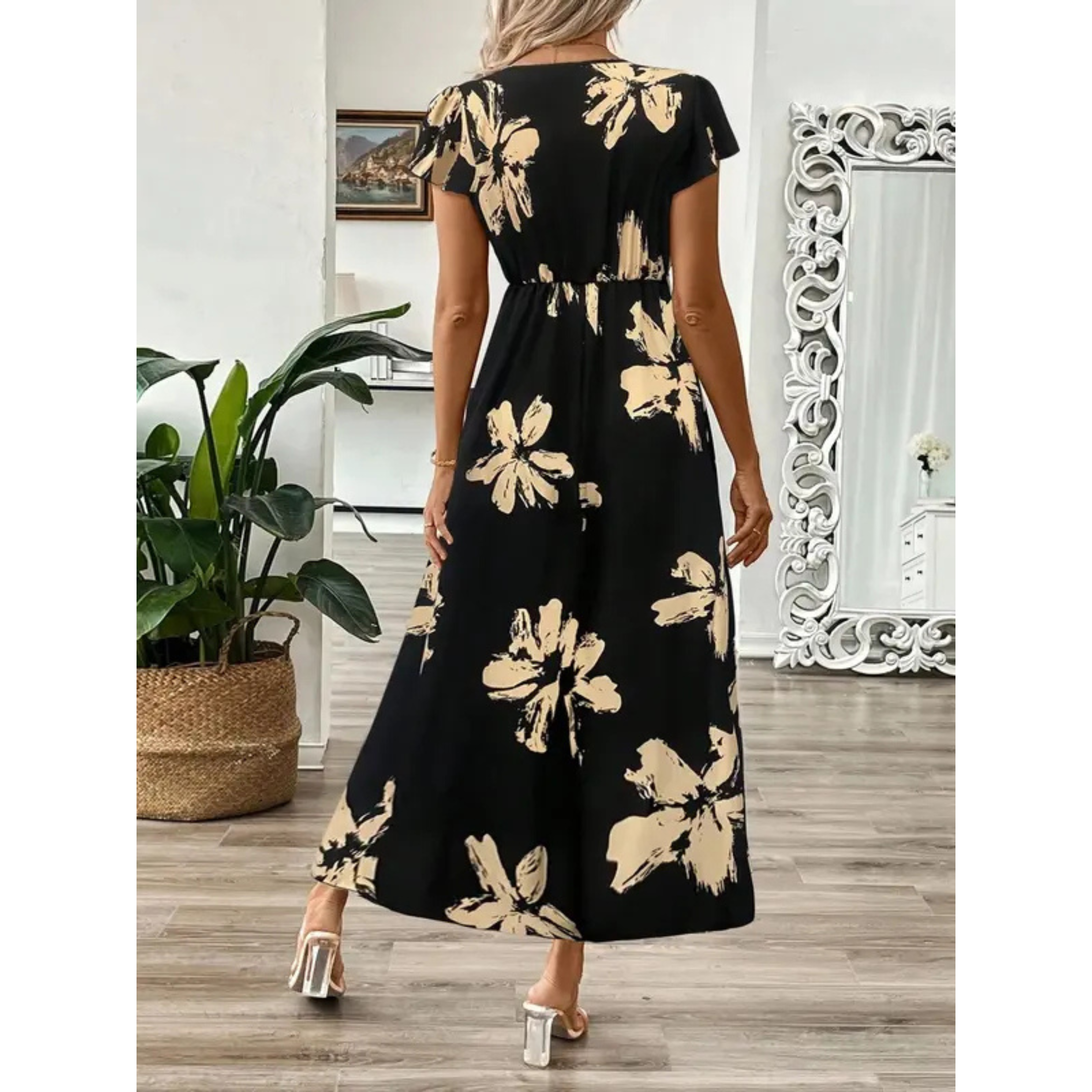 ZOELLA – Elegant Summer Printed Short Sleeve Maxi Dress
