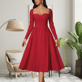 AKILA - Elegant Heart Neckline Long Sleeve A-Line Maxi Dress