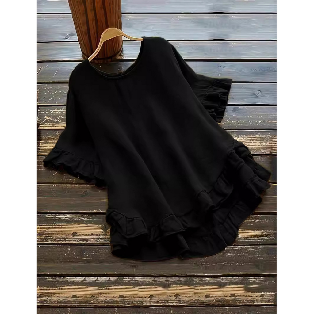 EVITA - Simple Plus Size Ruffle Hem Summer Blouse