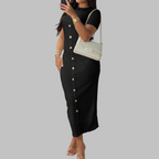 RACHEL - Elegant Round Neck Fake Button Dress