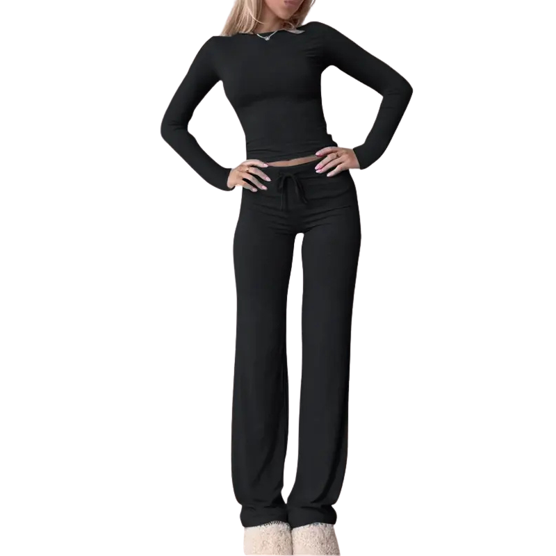 CECILY – Slim Fit Long Sleeve Crop Tee & Pants Matching Set