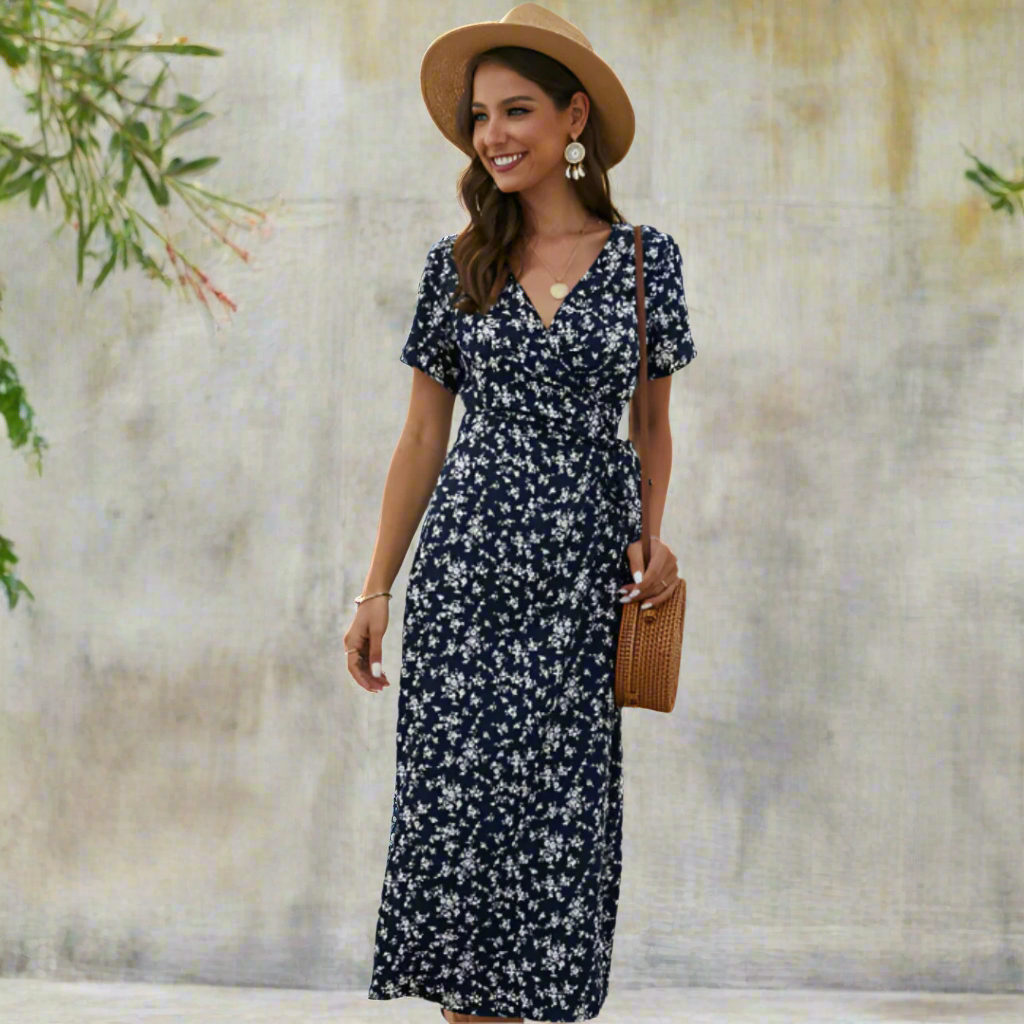 DALISAY -  Plus Size V-Neck Flounce Sleeve Summer Dress