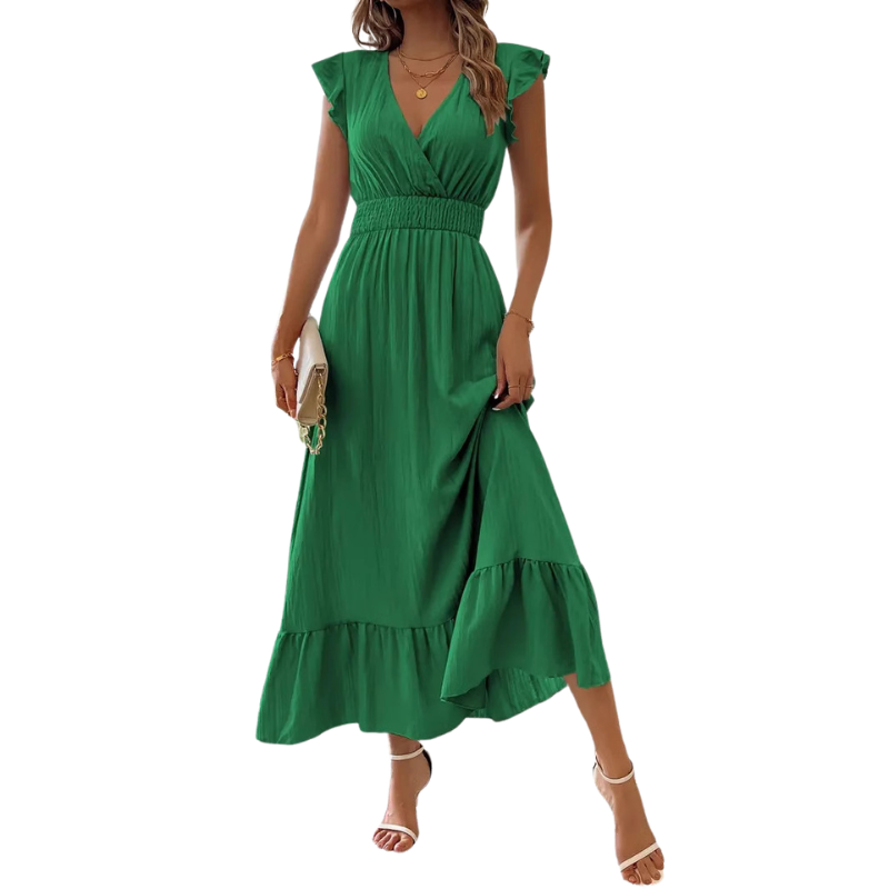 CATALINA – Elegant Shirred V Neck Maxi Dress