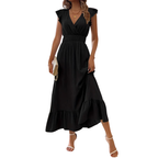 CATALINA – Elegant Shirred V Neck Maxi Dress