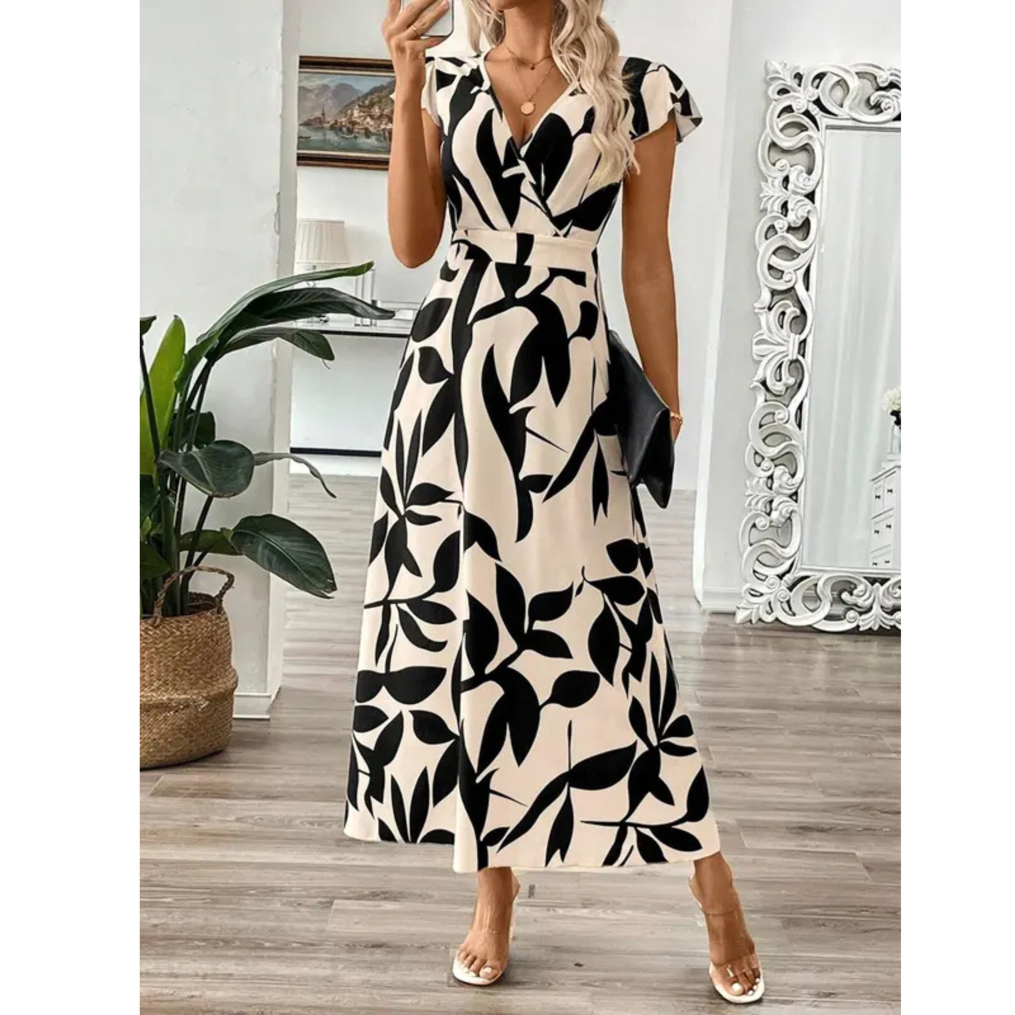 ZOELLA – Elegant Summer Printed Short Sleeve Maxi Dress