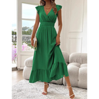 AVALERI - Elegant Shirred V-Neck Summer Maxi Dress