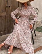MOREN - Elegant Long Sleeve Floral Print A-Line Dress