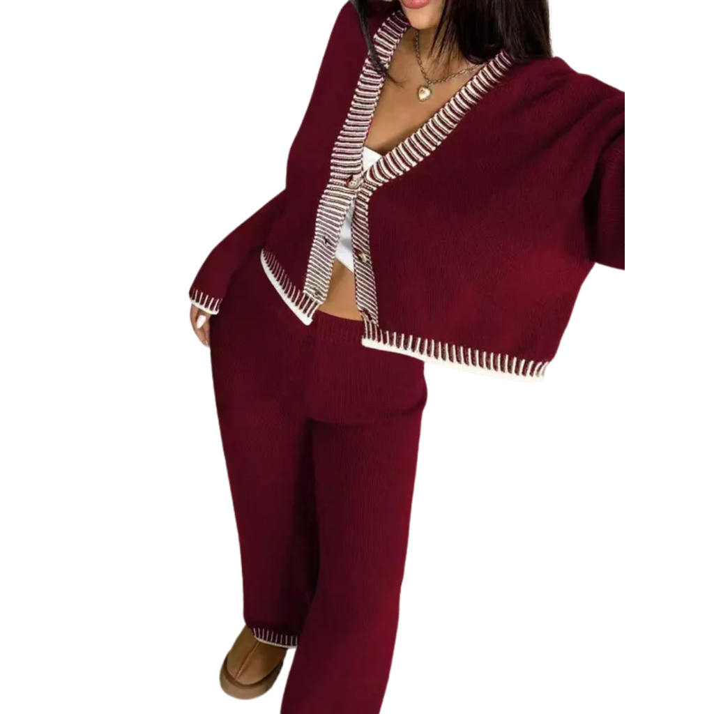 SHAMCEY – Striped Printed Cozy Sweater & Pants Set