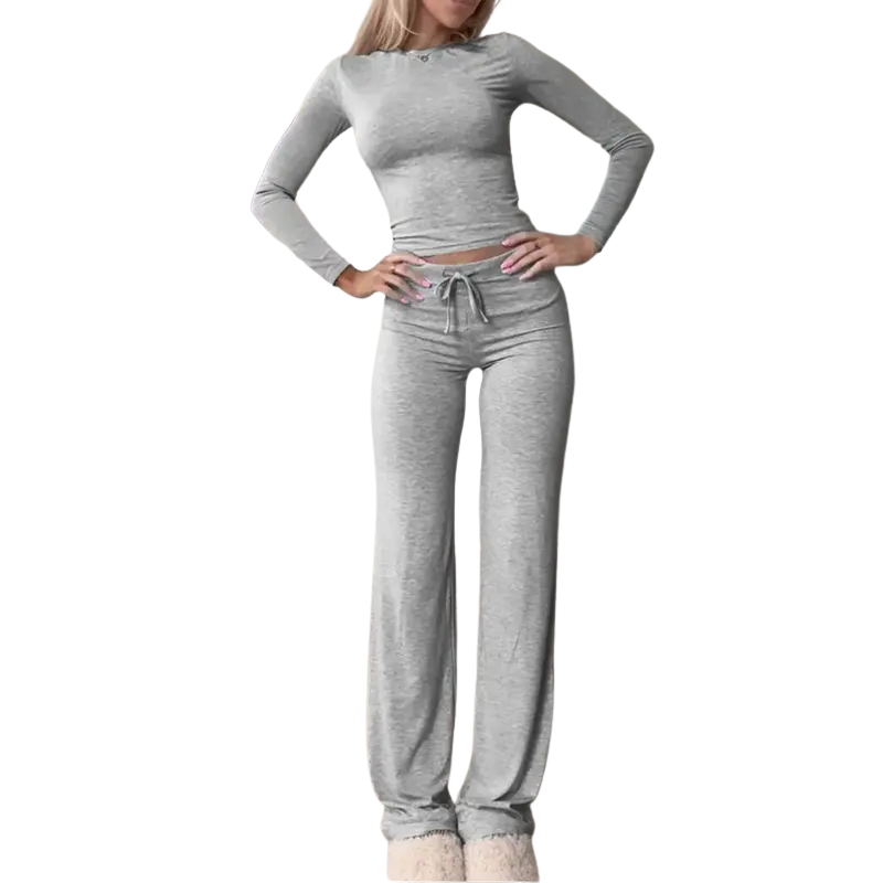 CECILY – Slim Fit Long Sleeve Crop Tee & Pants Matching Set