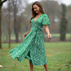 DALISAY -  Plus Size V-Neck Flounce Sleeve Summer Dress