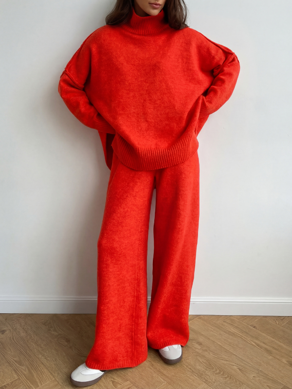 BEATRIX – Turtleneck Sweater & Wide Leg Pants Two-Piece Set