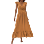 CATALINA – Elegant Shirred V Neck Maxi Dress