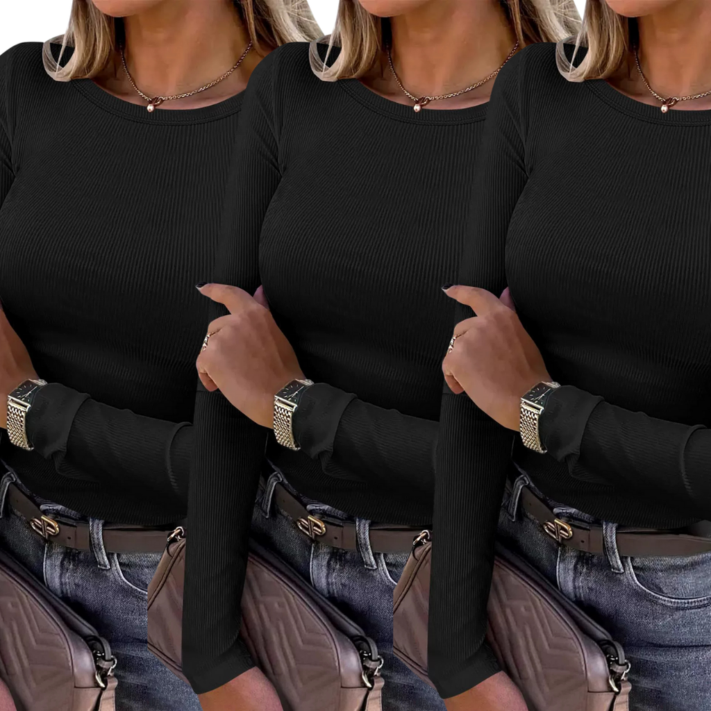 KARIN - Basic Comfortable Ribbed Crewneck Shirt