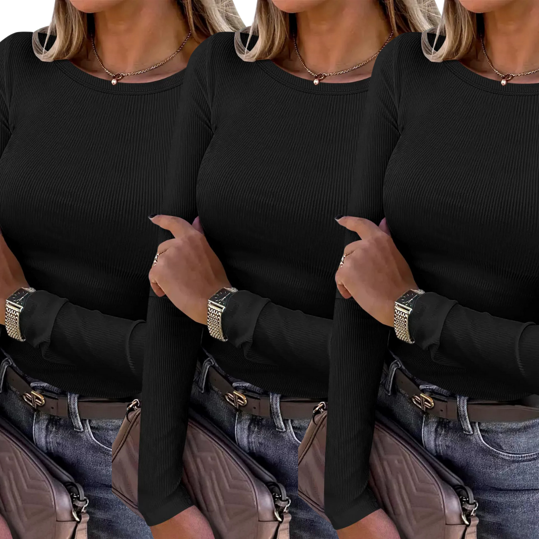 KARIN - Basic Comfortable Ribbed Crewneck Shirt