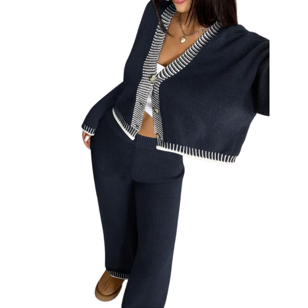SHAMCEY – Striped Printed Cozy Sweater & Pants Set